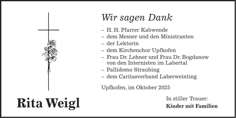 Traueranzeige Rita Weigl