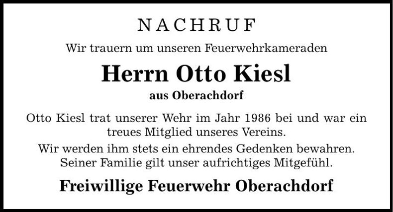 Traueranzeige Otto Kiesl
