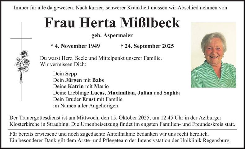Traueranzeige Herta Mißlbeck