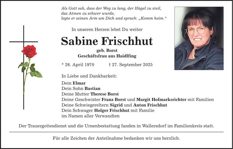 Traueranzeige Sabine Frischhut