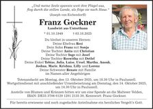 Traueranzeige Franz Gockner
