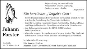 Traueranzeige Johann Forster