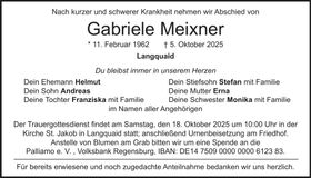 Traueranzeige Gabriele Meixner