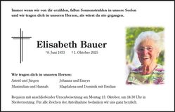Traueranzeige Elisabeth Bauer-Radomski