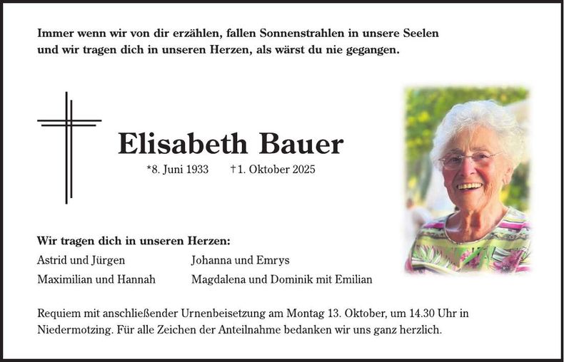 Traueranzeige Elisabeth Bauer-Radomski