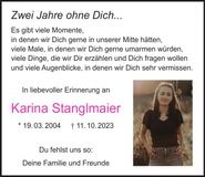 Traueranzeige Karina Stanglmaier