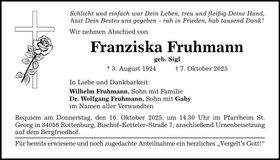 Traueranzeige Franziska Fruhmann