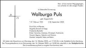 Traueranzeige Walburga Puls