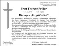 Traueranzeige Therese Priller