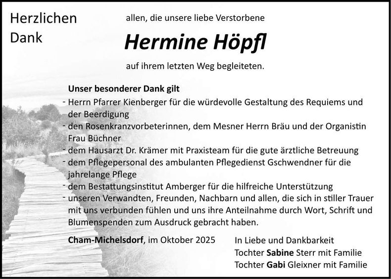 Traueranzeige Hermine Höpfl