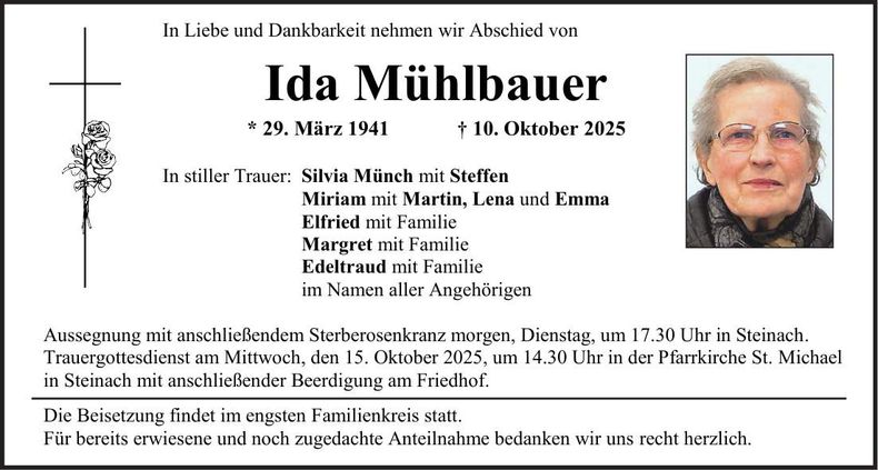 Traueranzeige Ida Mühlbauer