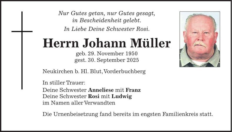 Traueranzeige Müller Johann