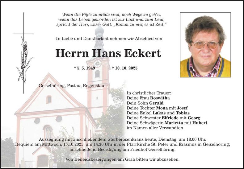 Traueranzeige Hans Eckert