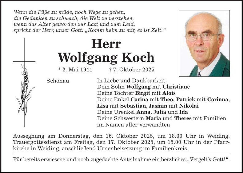 Traueranzeige Wolfgang Koch