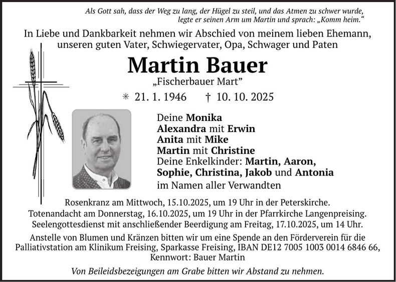 Traueranzeige Martin Bauer