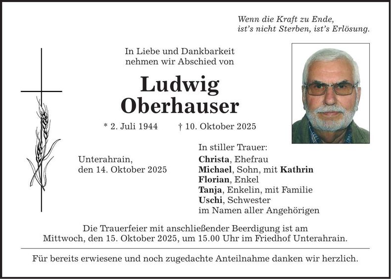 Traueranzeige Ludwig Oberhauser