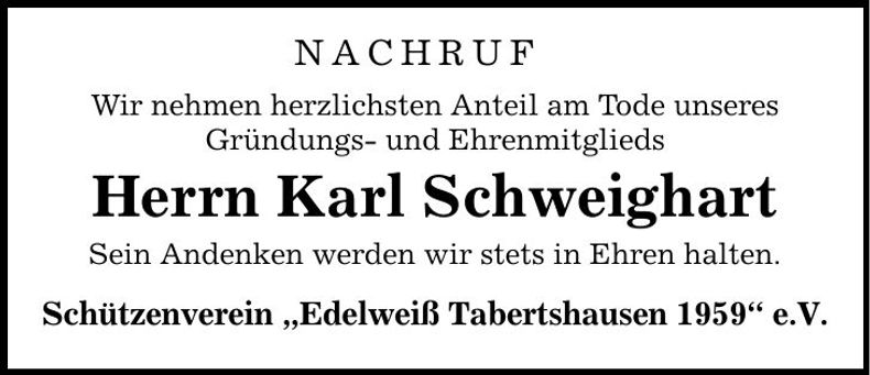 Traueranzeige Karl Schweighart