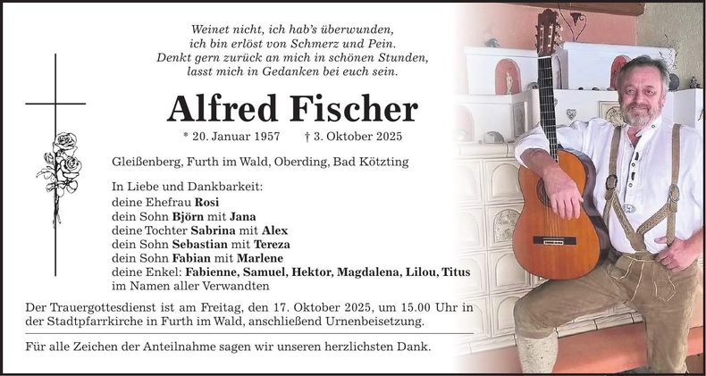 Traueranzeige Alfred Fischer