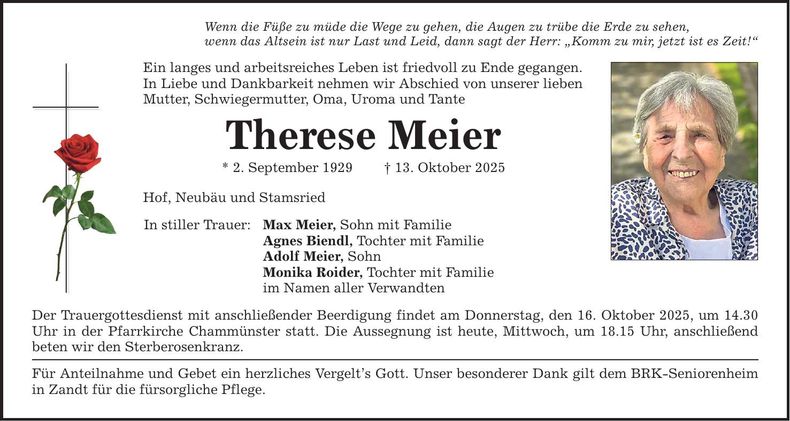 Traueranzeige Therese Meier