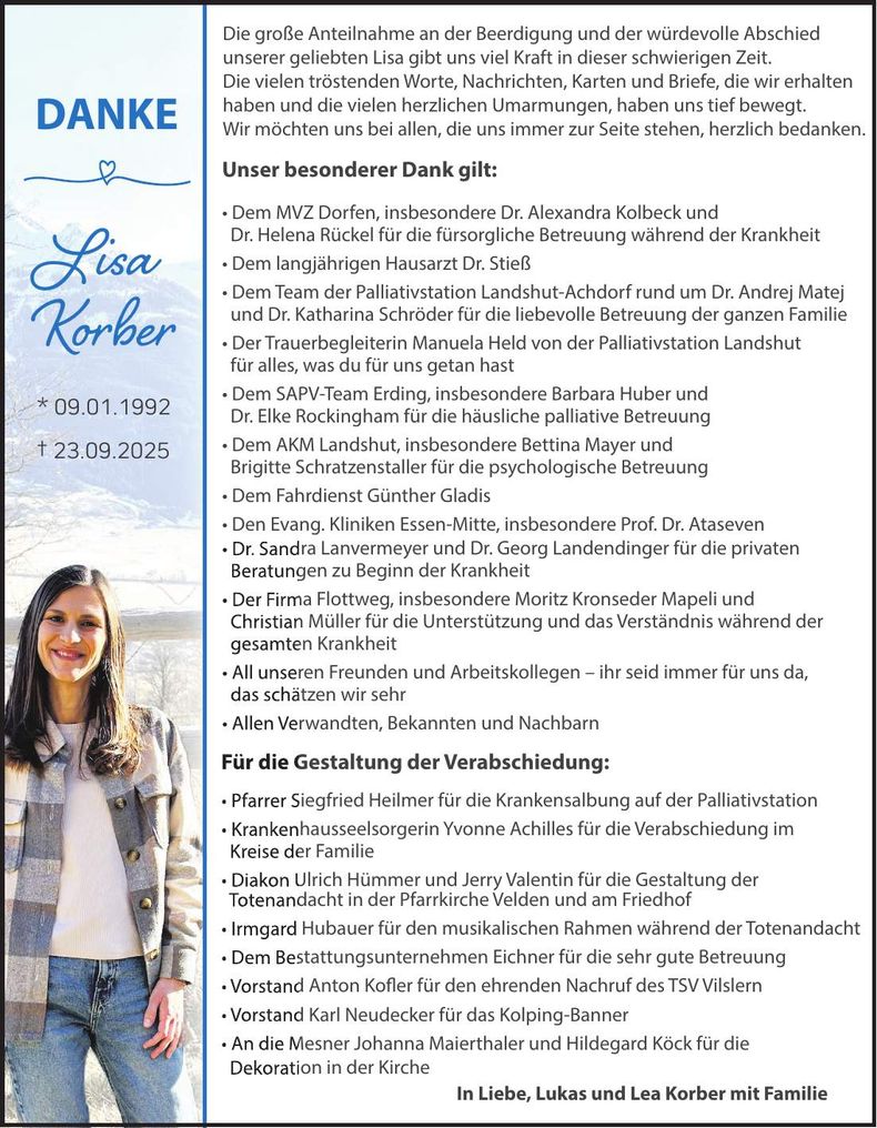 Traueranzeige Lisa Korber