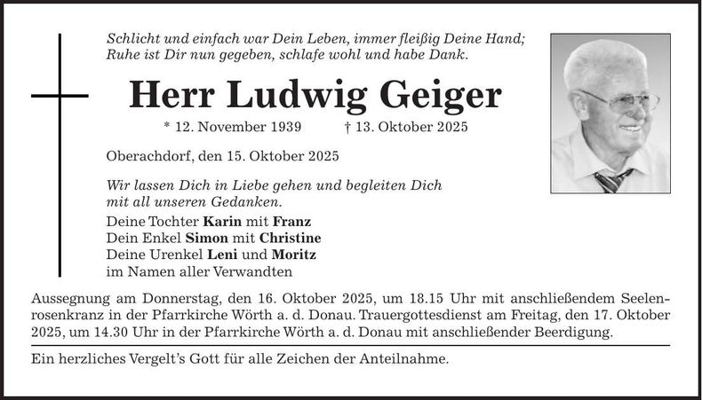 Traueranzeige Ludwig Geiger