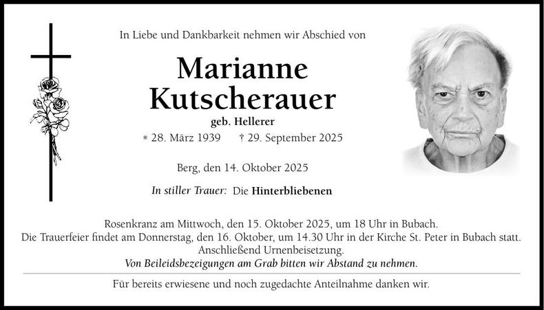 Traueranzeige Marianne Kutscherauer
