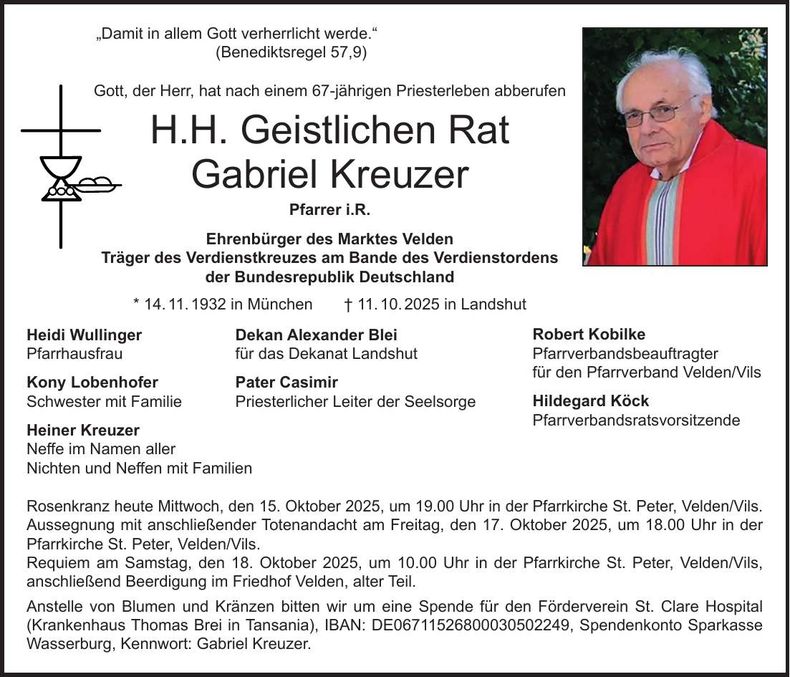 Traueranzeige Gabriel Kreuzer