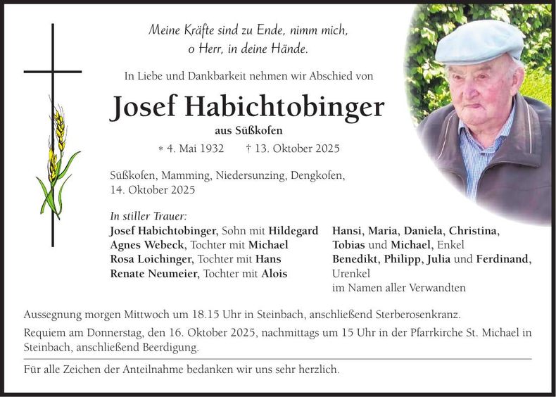 Traueranzeige Josef Habichtobinger