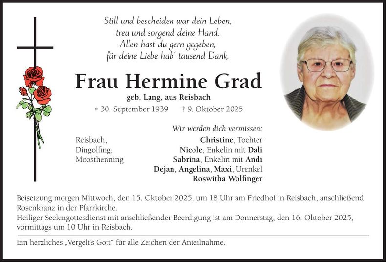 Traueranzeige Hermine Grad