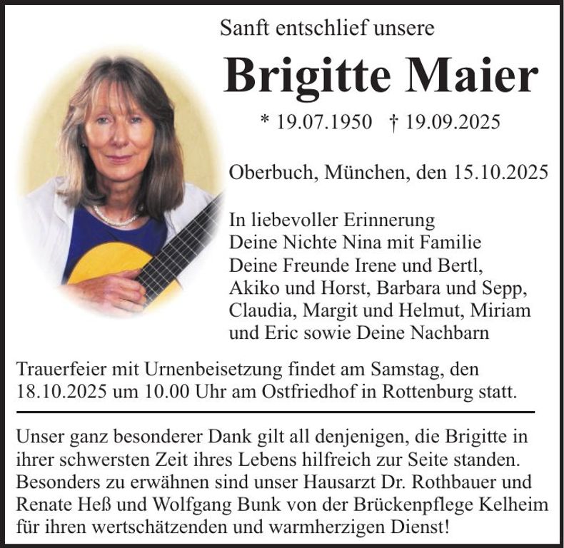 Traueranzeige Brigitte Maier