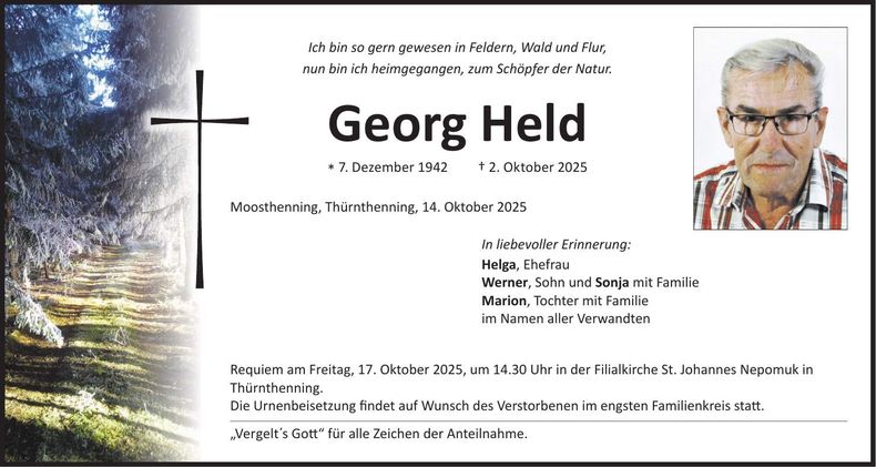 Traueranzeige Georg Held