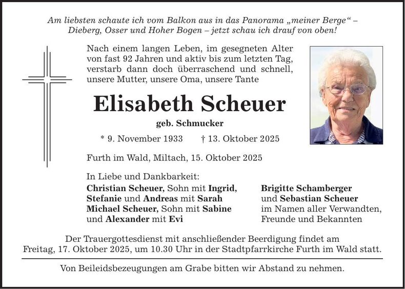 Traueranzeige Elisabeth Scheuer