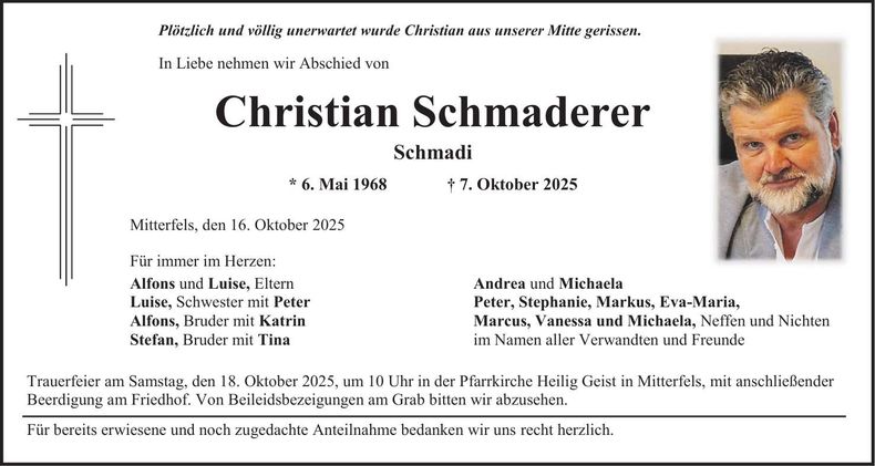 Traueranzeige Christian Schmaderer