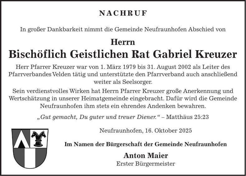 Traueranzeige Gabriel Kreuzer