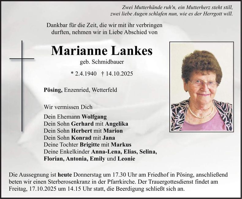 Traueranzeige Marianne Lankes