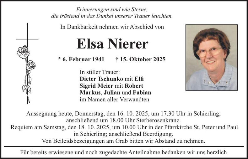 Traueranzeige Elsa Nierer