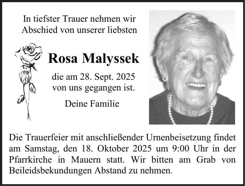 Traueranzeige Rosa Malyssek