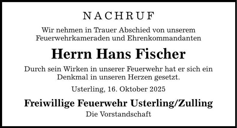 Traueranzeige Hans Fischer