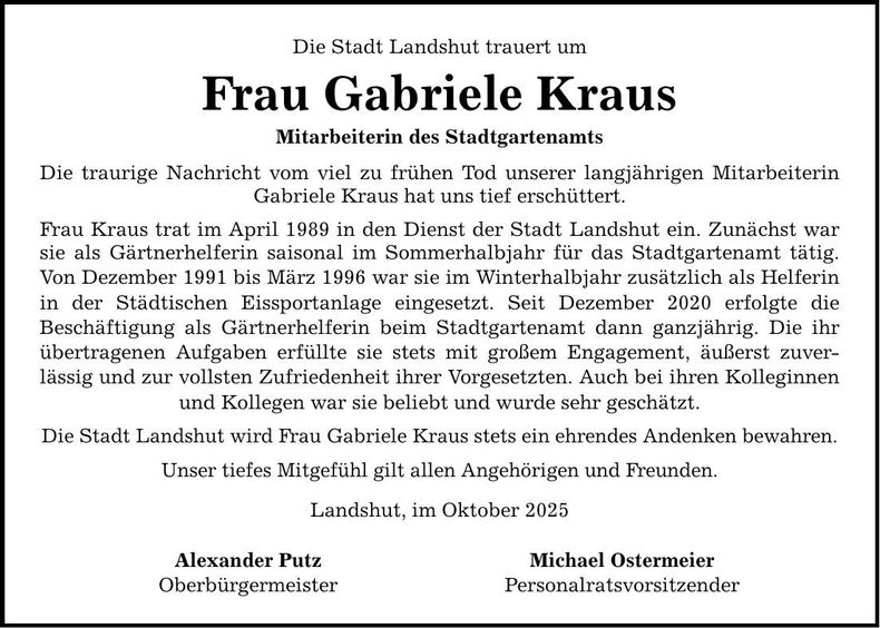 Traueranzeige Gabriele Kraus