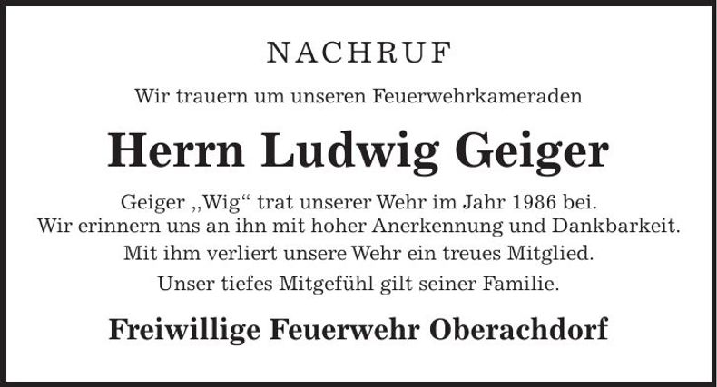 Traueranzeige Ludwig Geiger