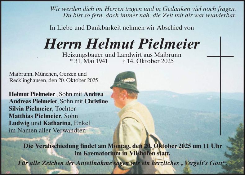 Traueranzeige Helmut Pielmeier
