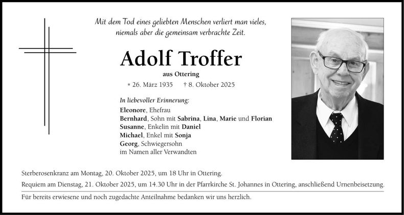 Traueranzeige Adolf Troffer