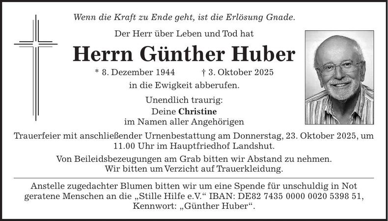 Traueranzeige Günther Huber