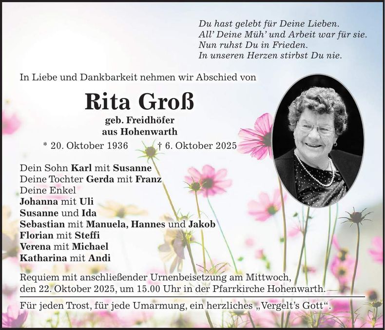 Traueranzeige Rita Groß
