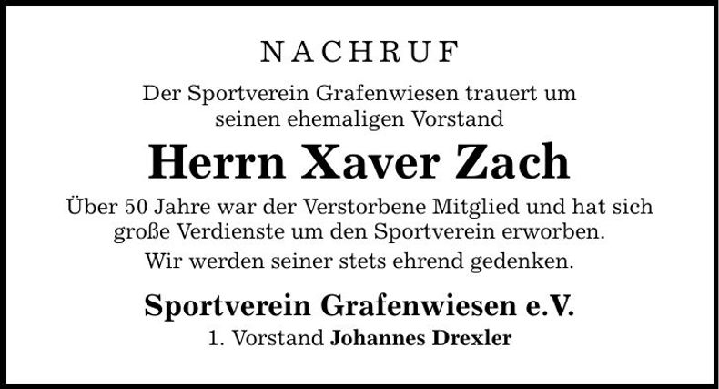 Traueranzeige Xaver Zach