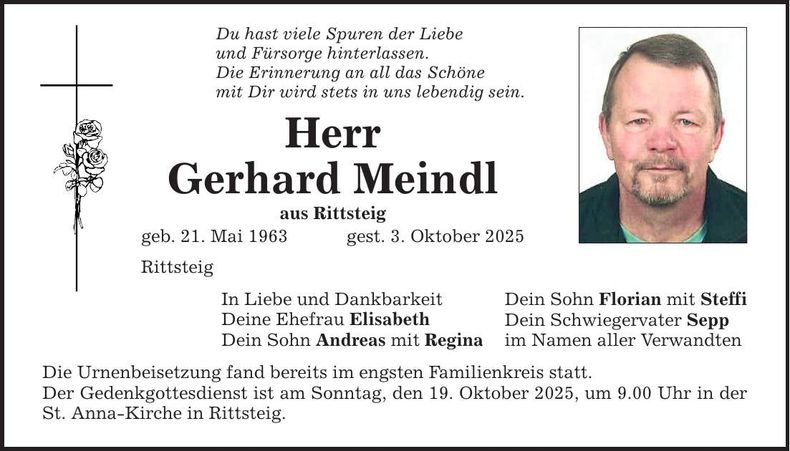 Traueranzeige Gerhard Meindl