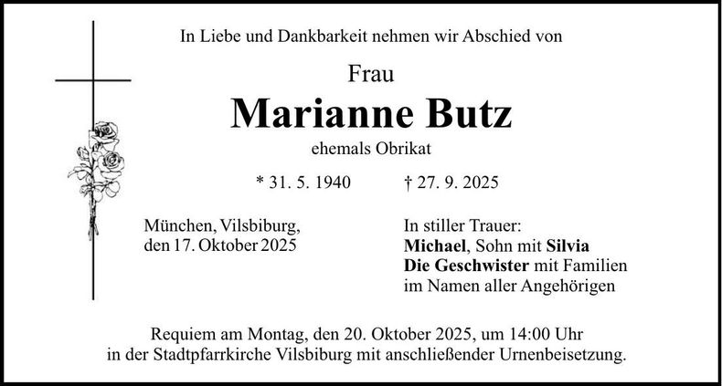Traueranzeige Marianne Butz