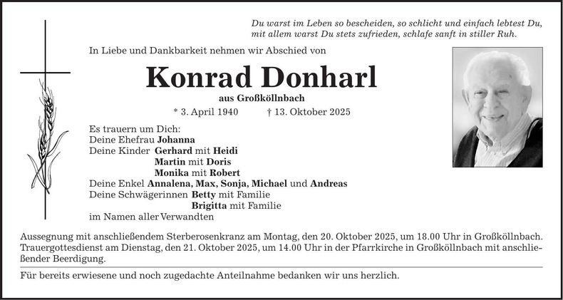 Traueranzeige Konrad Donharl
