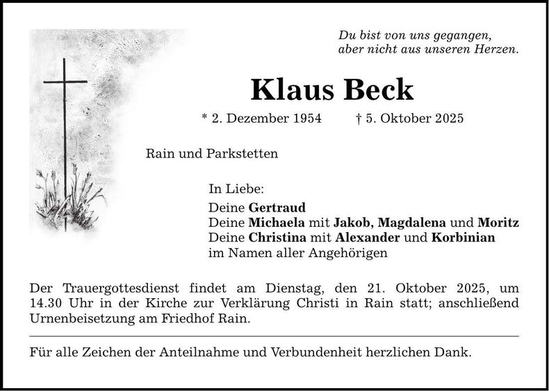 Traueranzeige Klaus Beck