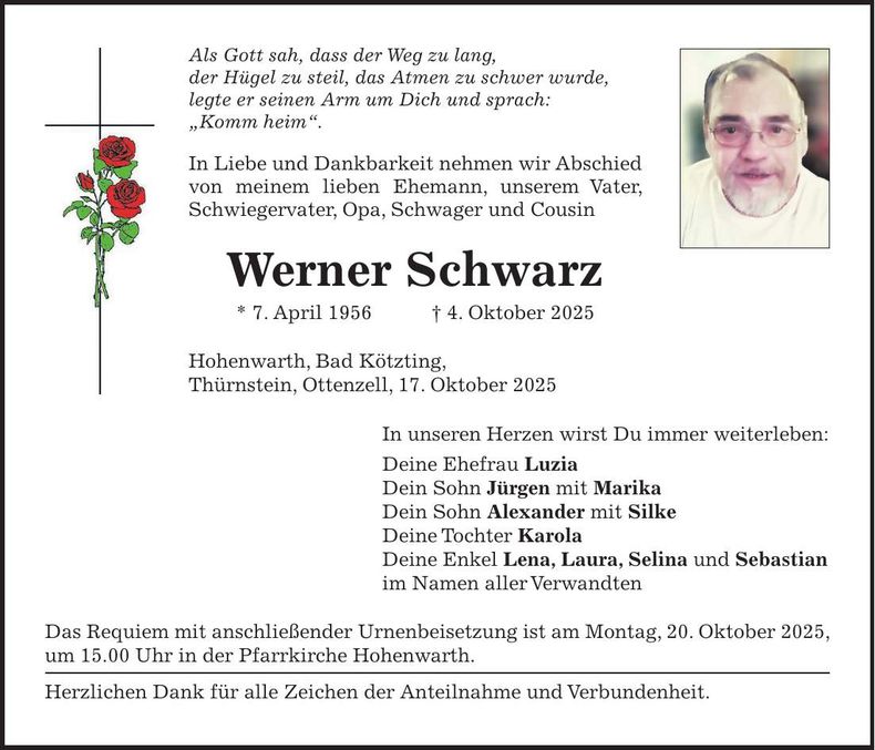 Traueranzeige Werner Schwarz